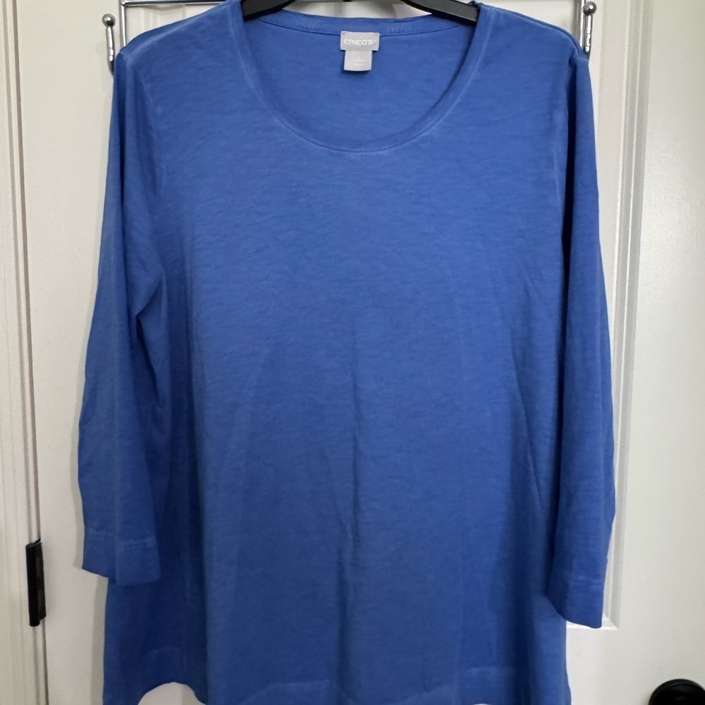 Chico's Blue quarter Sleeve Boxy Tee